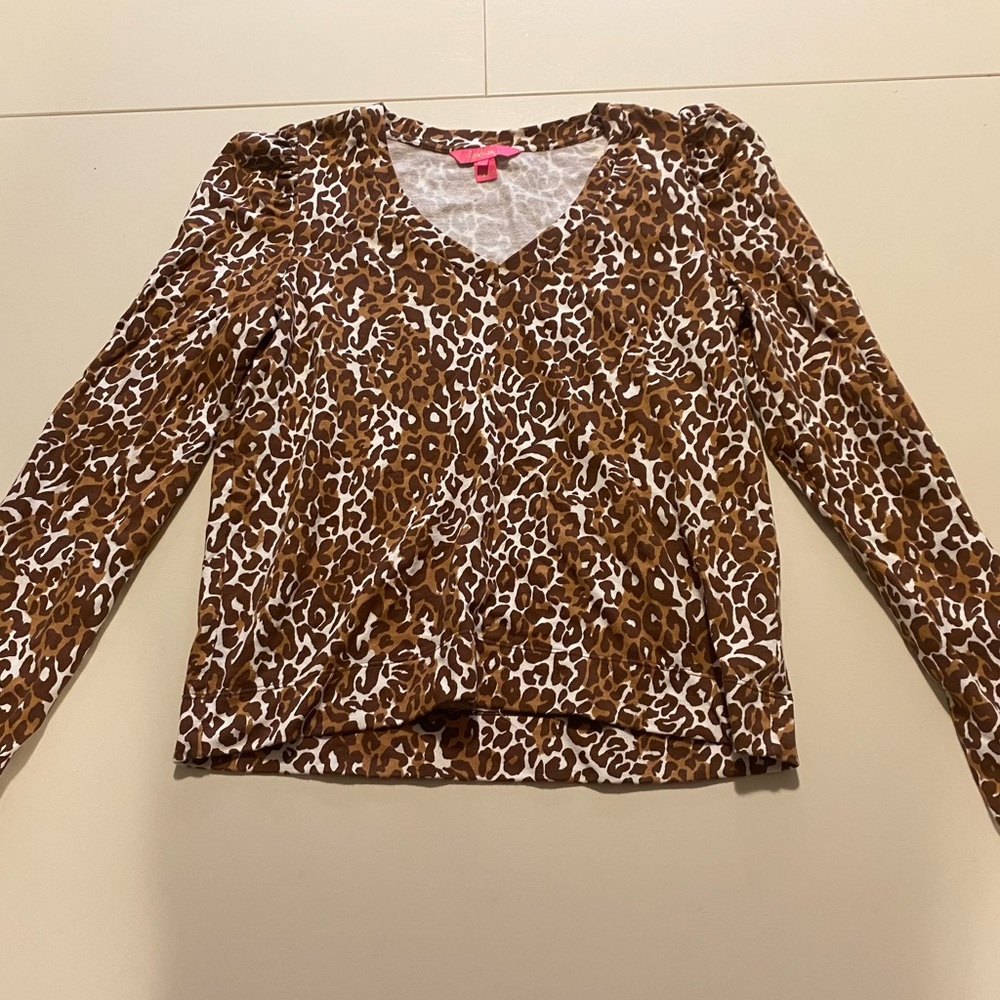 Lilly Pulitzer Brown and White Animal Print Top